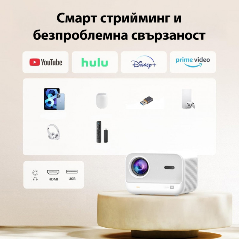 Βιντεοπροβολέας Yaber L2s Plus, 1080P Full HD, 40–150 ίντσες, Wi-Fi, Bluetooth, 2×8 W, 460 ISO lumens, αυτόματη εστίαση, μπεζ