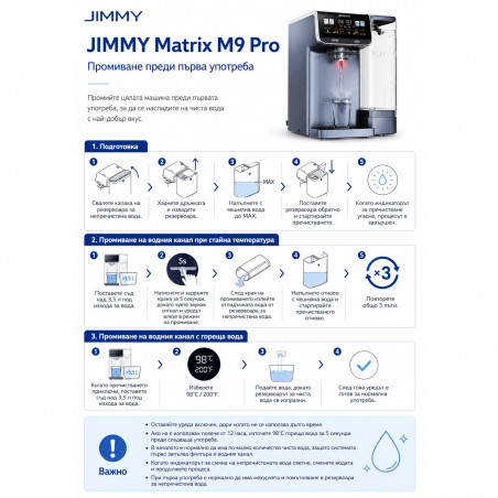 Σύστημα καθαρισμού νερού Jimmy Matrix M9 Pro, 2200 W, 4 ρυθμίσεις ροής, 6 ρυθμίσεις θερμοκρασίας, φιλτράρισμα 7 σταδίων, προστασία από την υπεριώδη ακτινοβολία, οθόνη αφής LED, παιδική ασφάλεια, γκρι