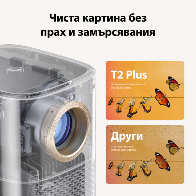 Βιντεοπροβολέας Yaber T2 Plus, 1080P Full HD, 40–120 ίντσες, Wi-Fi 6, Bluetooth 5, 2×8 W JBL Dolby Audio, 350 ISO lumens, αυτόματη εστίαση, μπεζ