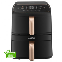 Φριτέζα θερμού αέρα Cosori Turbo Tower Compact CAF-DC861, 2630 W, 2x4,3 λ, 40-230 °C, 5 προγράμματα, κεραμική επίστρωση, συγχρονισμός, μαύρο/ροζ χρυσό