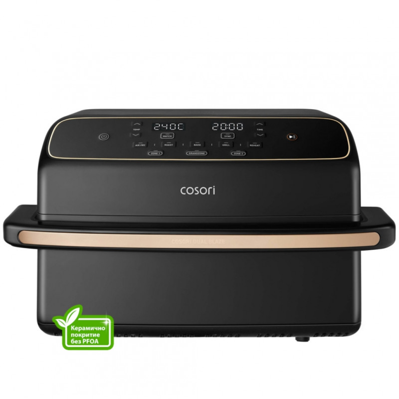 Φριτέζα θερμού αέρα Cosori Dual Blaze TwinFry Compact CAF-TF801, 2700 W, 8,6 λ, 35-240 °C, 5 προγράμματα, κεραμική επίστρωση, συγχρονισμός, μαύρο/ροζ χρυσό