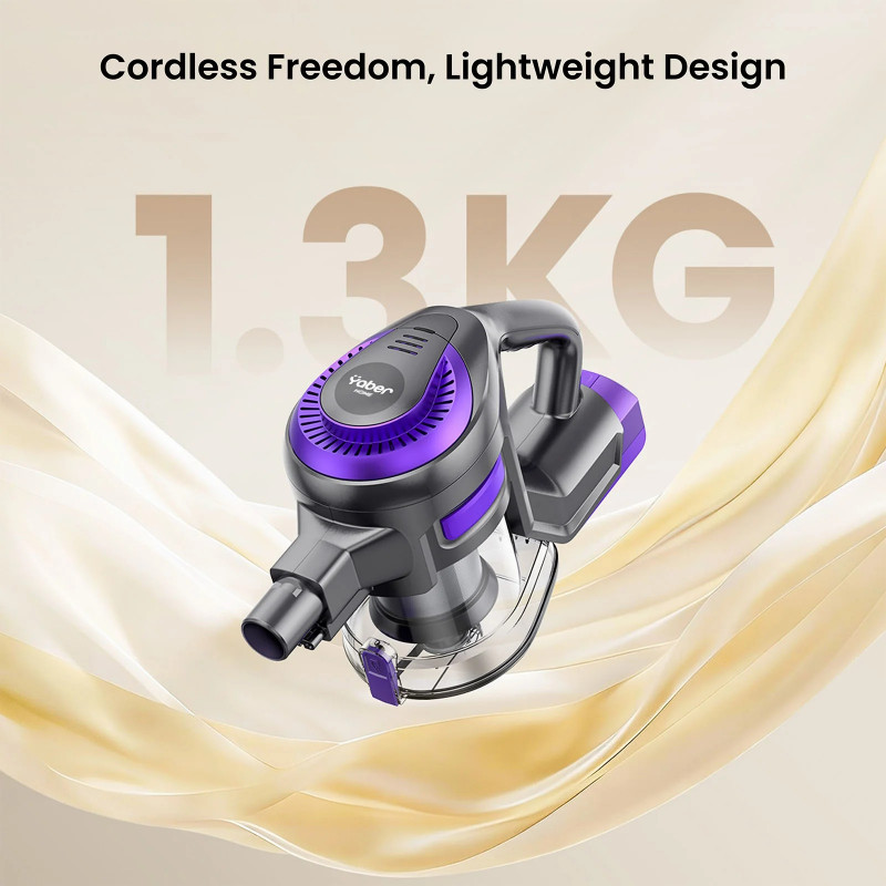 Κάθετη ηλεκτρική σκούπα Yaber L10, 170 W, 0,6 λ, 80.000 σ.α.λ., 35 λεπτά, 2 επίπεδα ισχύος, HEPA, φωτισμός LED στη βούρτσα, Αυτοτελής, Μωβ/Γκρι