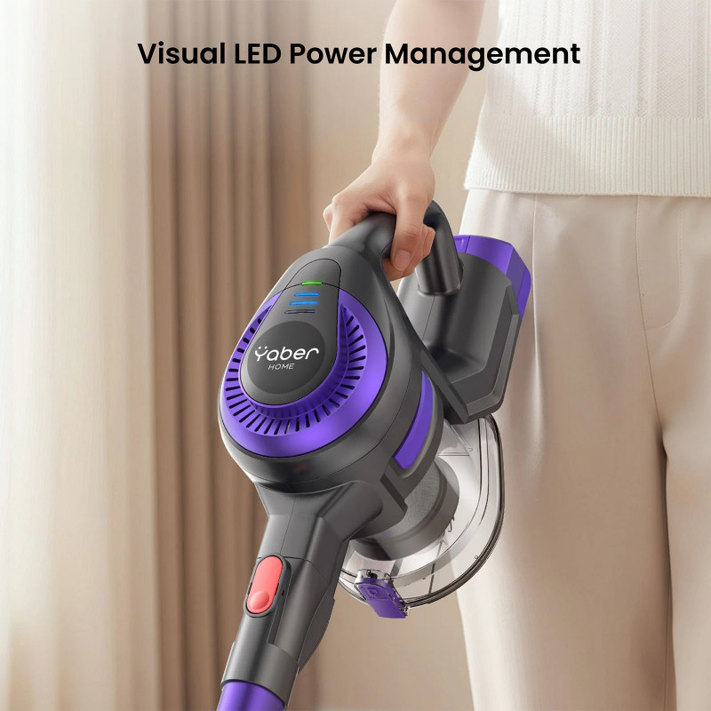 Κάθετη ηλεκτρική σκούπα Yaber L10, 170 W, 0,6 λ, 80.000 σ.α.λ., 35 λεπτά, 2 επίπεδα ισχύος, HEPA, φωτισμός LED στη βούρτσα, Αυτοτελής, Μωβ/Γκρι