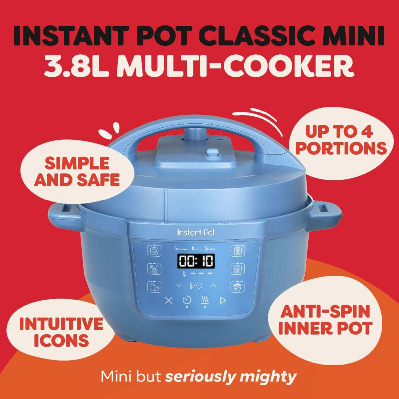 Μουλτικουκέρ Instant Pot Classic Mini 140800701, 800 W, 3,8 λίτρα, 7 προγράμματα, κουμπιά «Favorite», οθόνη LCD, ανοξείδωτο ατσάλι, μπλε