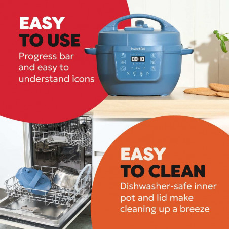 Μουλτικουκέρ Instant Pot Classic Mini 140800701, 800 W, 3,8 λίτρα, 7 προγράμματα, κουμπιά «Favorite», οθόνη LCD, ανοξείδωτο ατσάλι, μπλε