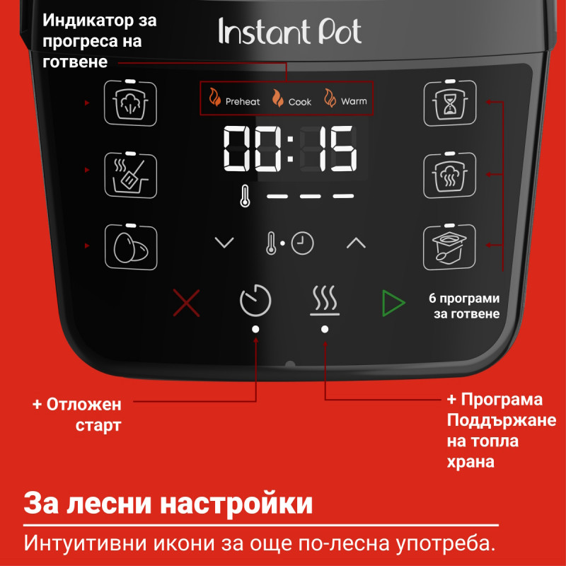 Μουλτικουκέρ Instant Pot Classic Mini 140800701, 800 W, 3,8 λίτρα, 7 προγράμματα, κουμπιά «Favorite», οθόνη LCD, ανοξείδωτο ατσάλι, μπλε