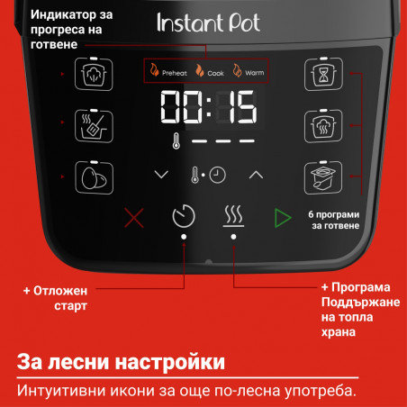Μουλτικουκέρ Instant Pot Classic Mini 140800701, 800 W, 3,8 λίτρα, 7 προγράμματα, κουμπιά «Favorite», οθόνη LCD, ανοξείδωτο ατσάλι, μπλε