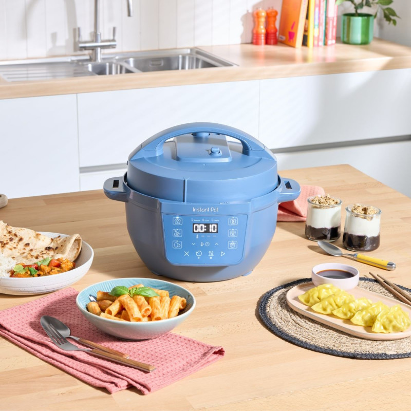 Μουλτικουκέρ Instant Pot Classic Mini 140800701, 800 W, 3,8 λίτρα, 7 προγράμματα, κουμπιά «Favorite», οθόνη LCD, ανοξείδωτο ατσάλι, μπλε