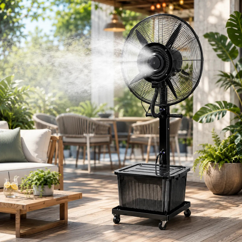 Ανεμιστήρας με υδρονέφωση Lamarque LFM-3343BL, 260 W, 26 ίντσες, 41 λίτρα, έως 50 μ³, κινητήρας από αλουμίνιο, 3 ταχύτητες, μαύρος