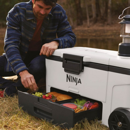 Ψυκτική θήκη Ninja FrostVault FB265EUUKWH, 61,5 λίτρα, Παθητική ψύξη, 97 κουτάκια, Διατηρεί τον πάγο έως και 6 ημέρες, Ξηρό διαμέρισμα, Ρόδες, Λευκό