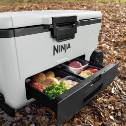 Ψυκτική θήκη Ninja FrostVault FB265EUUKWH, 61,5 λίτρα, Παθητική ψύξη, 97 κουτάκια, Διατηρεί τον πάγο έως και 6 ημέρες, Ξηρό διαμέρισμα, Ρόδες, Λευκό
