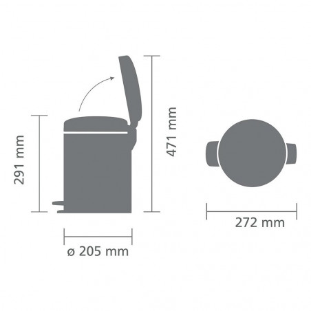 Κάδος απορριμμάτων με πεντάλ Brabantia NewIcon 1010434, 5 λ, Απαλό κλείσιμο, Αντιολισθητική βάση, Ανοιχτό γκρι