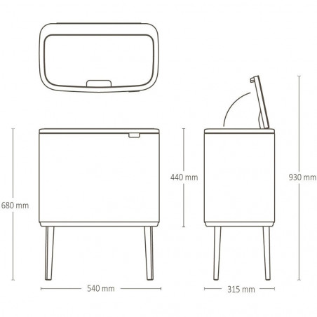 Κάδος απορριμμάτων Brabantia Bo Touch 1010451, 36 λίτρα, Ομαλό και αθόρυβο άνοιγμα, Μεγάλο άνοιγμα, Ανοιχτό γκρι