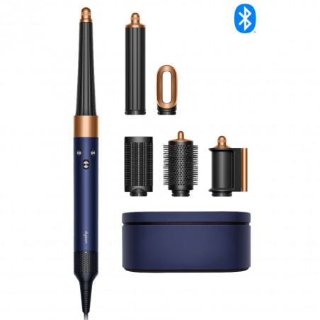 Σίδερο μαλλιών Dyson 107163-01 HS08 Airwrap i.d.™ T1/T2 PBu/RCo Straight + Wavy, 1300 W, 13,5 l/s, Αυτόματη δημιουργία μπούκλων, Ιονισμός, 3 ταχύτητες, 3 θερμοκρασίες, Bluetooth, Μπλε της Πρωσίας/χάλκινο χρώμα