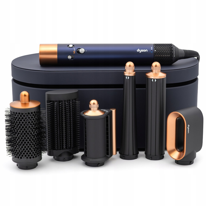 Σίδερο μαλλιών Dyson 107163-01 HS08 Airwrap i.d.™ T1/T2 PBu/RCo Straight + Wavy, 1300 W, 13,5 l/s, Αυτόματη δημιουργία μπούκλων, Ιονισμός, 3 ταχύτητες, 3 θερμοκρασίες, Bluetooth, Μπλε της Πρωσίας/χάλκινο χρώμα