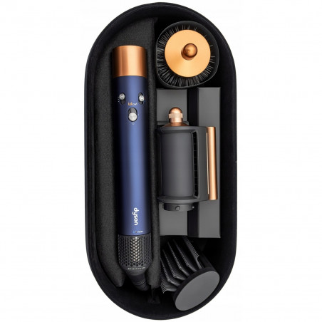 Σίδερο μαλλιών Dyson 107163-01 HS08 Airwrap i.d.™ T1/T2 PBu/RCo Straight + Wavy, 1300 W, 13,5 l/s, Αυτόματη δημιουργία μπούκλων, Ιονισμός, 3 ταχύτητες, 3 θερμοκρασίες, Bluetooth, Μπλε της Πρωσίας/χάλκινο χρώμα