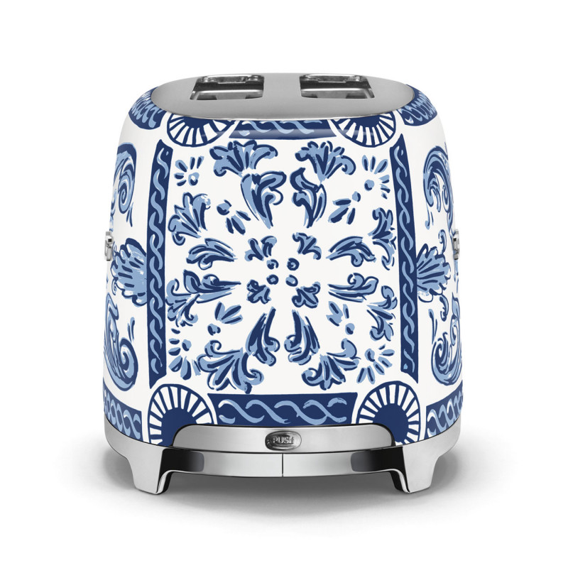 Τοστιέρα SMEG Dolce & Gabbana Blu Mediterraneo TSF01DGBEU, 950 W, 2 φέτες, 6 επίπεδα, Δοχείο για ψίχουλα, Ενσωματωμένο καλώδιο, Ανοξείδωτο ατσάλι, Μπλε