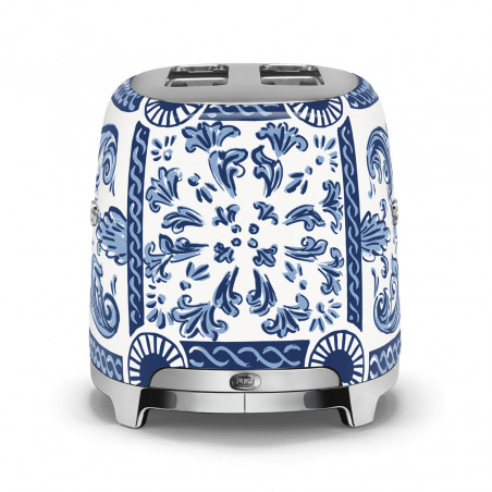 Τοστιέρα SMEG Dolce & Gabbana Blu Mediterraneo TSF01DGBEU, 950 W, 2 φέτες, 6 επίπεδα, Δοχείο για ψίχουλα, Ενσωματωμένο καλώδιο, Ανοξείδωτο ατσάλι, Μπλε