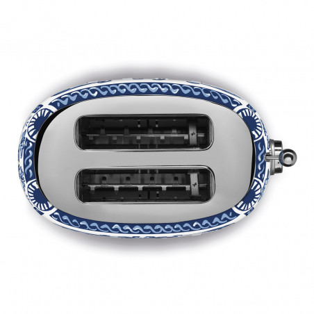 Τοστιέρα SMEG Dolce & Gabbana Blu Mediterraneo TSF01DGBEU, 950 W, 2 φέτες, 6 επίπεδα, Δοχείο για ψίχουλα, Ενσωματωμένο καλώδιο, Ανοξείδωτο ατσάλι, Μπλε