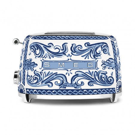 Τοστιέρα SMEG Dolce & Gabbana Blu Mediterraneo TSF01DGBEU, 950 W, 2 φέτες, 6 επίπεδα, Δοχείο για ψίχουλα, Ενσωματωμένο καλώδιο, Ανοξείδωτο ατσάλι, Μπλε