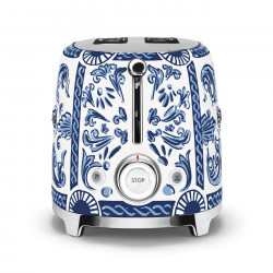 Τοστιέρα SMEG Dolce & Gabbana Blu Mediterraneo TSF01DGBEU, 950 W, 2 φέτες, 6 επίπεδα, Δοχείο για ψίχουλα, Ενσωματωμένο καλώδιο, Ανοξείδωτο ατσάλι, Μπλε