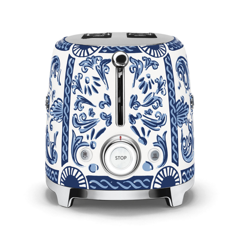 Τοστιέρα SMEG Dolce & Gabbana Blu Mediterraneo TSF01DGBEU, 950 W, 2 φέτες, 6 επίπεδα, Δοχείο για ψίχουλα, Ενσωματωμένο καλώδιο, Ανοξείδωτο ατσάλι, Μπλε