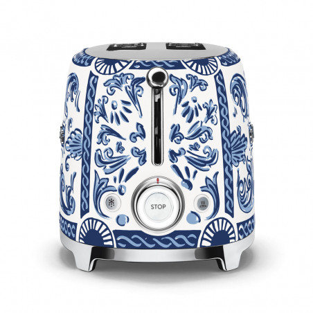 Τοστιέρα SMEG Dolce & Gabbana Blu Mediterraneo TSF01DGBEU, 950 W, 2 φέτες, 6 επίπεδα, Δοχείο για ψίχουλα, Ενσωματωμένο καλώδιο, Ανοξείδωτο ατσάλι, Μπλε