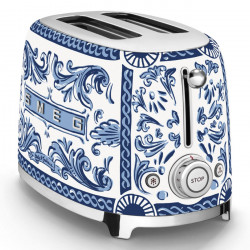 Τοστιέρα SMEG Dolce & Gabbana Blu Mediterraneo TSF01DGBEU, 950 W, 2 φέτες, 6 επίπεδα, Δοχείο για ψίχουλα, Ενσωματωμένο καλώδιο, Ανοξείδωτο ατσάλι, Μπλε