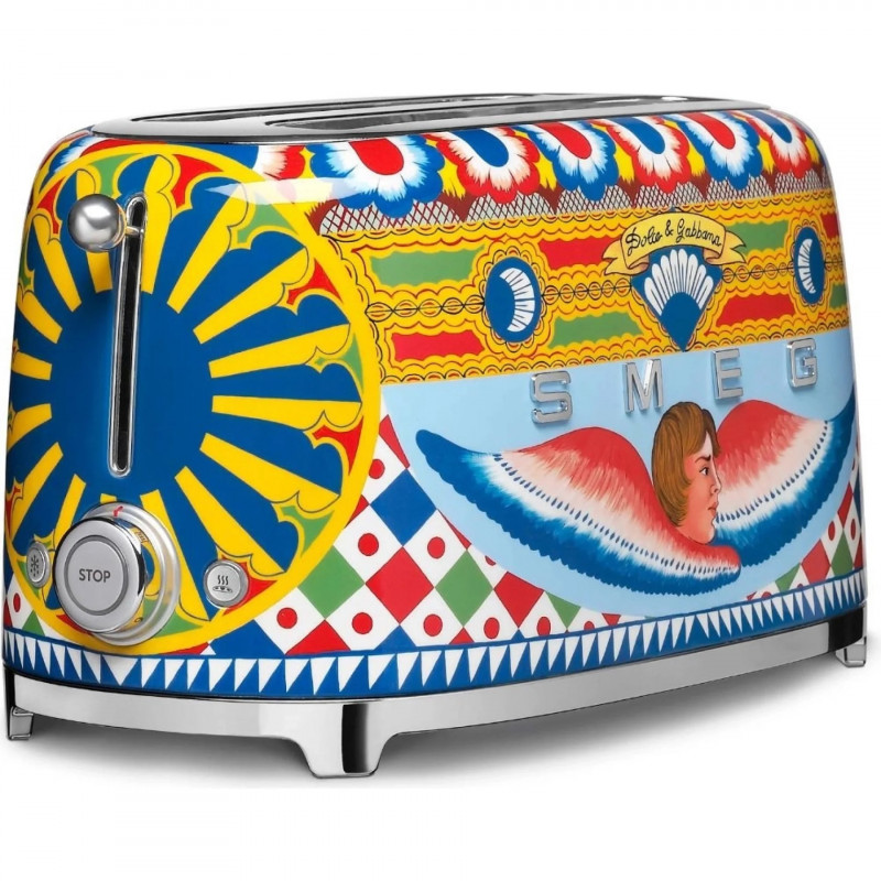 Τοστιέρα SMEG Dolce & Gabbana Sicily is my Love! TSF02DGEU, 1500 W, 4 φέτες, 6 επίπεδα, Δίσκος για ψίχουλα, Ενσωματωμένο καλώδιο, Ανοξείδωτο ατσάλι, Πολύχρωμη