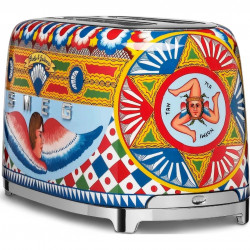 Τοστιέρα SMEG Dolce & Gabbana Sicily is my Love! TSF02DGEU, 1500 W, 4 φέτες, 6 επίπεδα, Δίσκος για ψίχουλα, Ενσωματωμένο καλώδιο, Ανοξείδωτο ατσάλι, Πολύχρωμη
