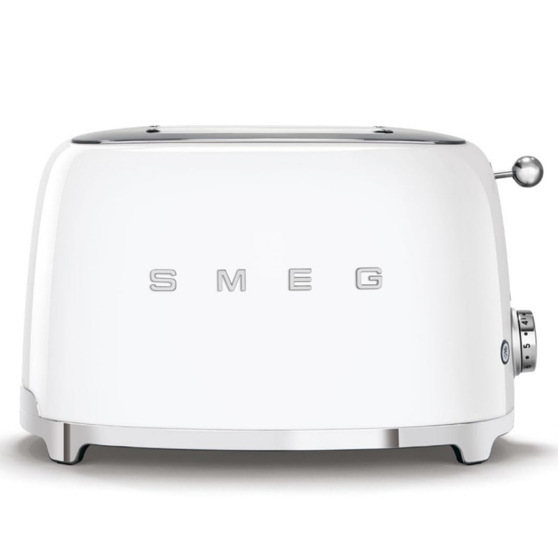 Τοστιέρα SMEG 50's Style TSF01WHEU, 950 W, 2 φέτες, 6 επίπεδα, Δίσκος για ψίχουλα, Ενσωματωμένο καλώδιο, Ανοξείδωτο ατσάλι, Λευκό