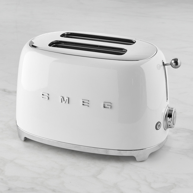 Τοστιέρα SMEG 50's Style TSF01WHEU, 950 W, 2 φέτες, 6 επίπεδα, Δίσκος για ψίχουλα, Ενσωματωμένο καλώδιο, Ανοξείδωτο ατσάλι, Λευκό