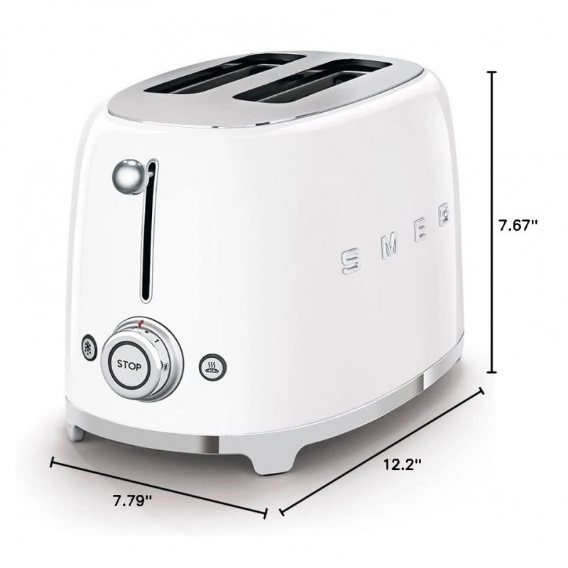 Τοστιέρα SMEG 50's Style TSF01WHEU, 950 W, 2 φέτες, 6 επίπεδα, Δίσκος για ψίχουλα, Ενσωματωμένο καλώδιο, Ανοξείδωτο ατσάλι, Λευκό