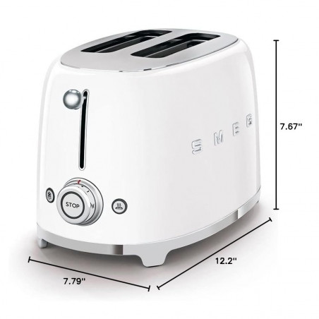 Τοστιέρα SMEG 50's Style TSF01WHEU, 950 W, 2 φέτες, 6 επίπεδα, Δίσκος για ψίχουλα, Ενσωματωμένο καλώδιο, Ανοξείδωτο ατσάλι, Λευκό
