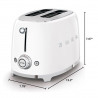 Τοστιέρα SMEG 50's Style TSF01WHEU, 950 W, 2 φέτες, 6 επίπεδα, Δίσκος για ψίχουλα, Ενσωματωμένο καλώδιο, Ανοξείδωτο ατσάλι, Λευκό