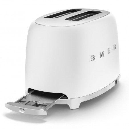Τοστιέρα SMEG 50's Style TSF01WHEU, 950 W, 2 φέτες, 6 επίπεδα, Δίσκος για ψίχουλα, Ενσωματωμένο καλώδιο, Ανοξείδωτο ατσάλι, Λευκό