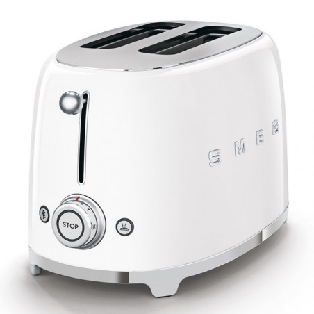 Τοστιέρα SMEG 50's Style TSF01WHEU, 950 W, 2 φέτες, 6 επίπεδα, Δίσκος για ψίχουλα, Ενσωματωμένο καλώδιο, Ανοξείδωτο ατσάλι, Λευκό