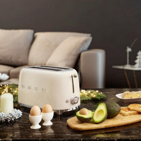 Τοστιέρα SMEG 50's Style TSF01CREU, 950 W, 2 φέτες, 6 επίπεδα, Δοχείο για ψίχουλα, Ενσωματωμένο καλώδιο, Ανοξείδωτο ατσάλι, Κρεμ