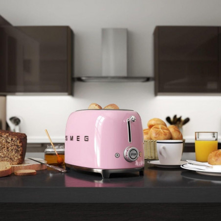 Τοστιέρα SMEG 50's Style TSF01PKEU, 950 W, 2 φέτες, 6 επίπεδα, Δίσκος για ψίχουλα, Ενσωματωμένο καλώδιο, Ανοξείδωτο ατσάλι, Ροζ