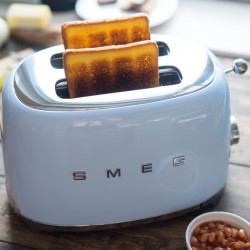 Τοστιέρα SMEG 50's Style TSF01PBEU, 950 W, 2 φέτες, 6 επίπεδα, Δίσκος για ψίχουλα, Ενσωματωμένο καλώδιο, Ανοξείδωτο ατσάλι, Μπλε