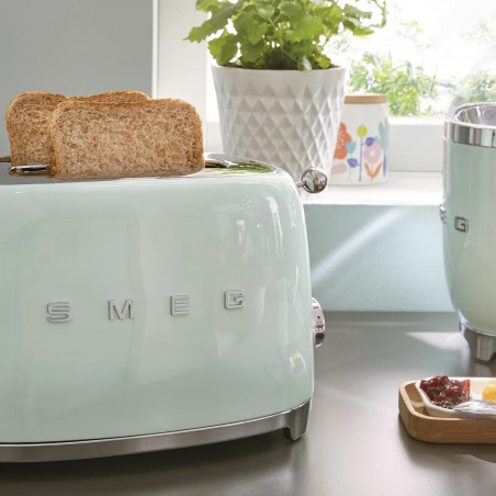 Τοστιέρα SMEG 50's Style TSF01PGEU, 950 W, 2 φέτες, 6 επίπεδα, Δίσκος για ψίχουλα, Ενσωματωμένο καλώδιο, Ανοξείδωτο ατσάλι, Πράσινο