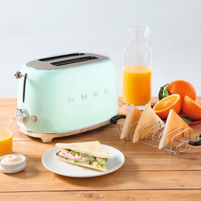 Τοστιέρα SMEG 50's Style TSF01PGEU, 950 W, 2 φέτες, 6 επίπεδα, Δίσκος για ψίχουλα, Ενσωματωμένο καλώδιο, Ανοξείδωτο ατσάλι, Πράσινο