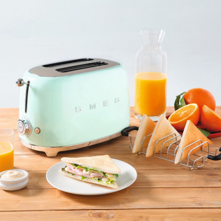 Τοστιέρα SMEG 50's Style TSF01PGEU, 950 W, 2 φέτες, 6 επίπεδα, Δίσκος για ψίχουλα, Ενσωματωμένο καλώδιο, Ανοξείδωτο ατσάλι, Πράσινο