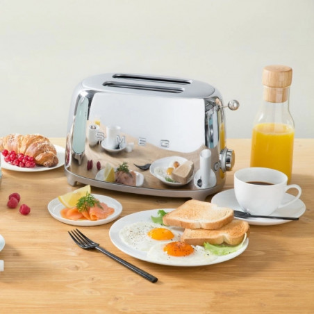 Τοστιέρα SMEG 50's Style TSF01SSEU, 950 W, 2 φέτες, 6 επίπεδα, Δίσκος για ψίχουλα, Ενσωματωμένο καλώδιο, Ανοξείδωτο ατσάλι, Ασημί