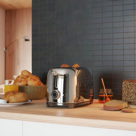 Τοστιέρα SMEG 50's Style TSF01SSEU, 950 W, 2 φέτες, 6 επίπεδα, Δίσκος για ψίχουλα, Ενσωματωμένο καλώδιο, Ανοξείδωτο ατσάλι, Ασημί