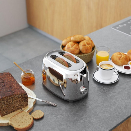 Τοστιέρα SMEG 50's Style TSF01SSEU, 950 W, 2 φέτες, 6 επίπεδα, Δίσκος για ψίχουλα, Ενσωματωμένο καλώδιο, Ανοξείδωτο ατσάλι, Ασημί