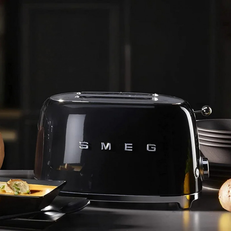 Τοστιέρα SMEG 50's Style TSF01BLEU, 950 W, 2 φέτες, 6 επίπεδα, Δίσκος για ψίχουλα, Ενσωματωμένο καλώδιο, Ανοξείδωτο ατσάλι, Μαύρο