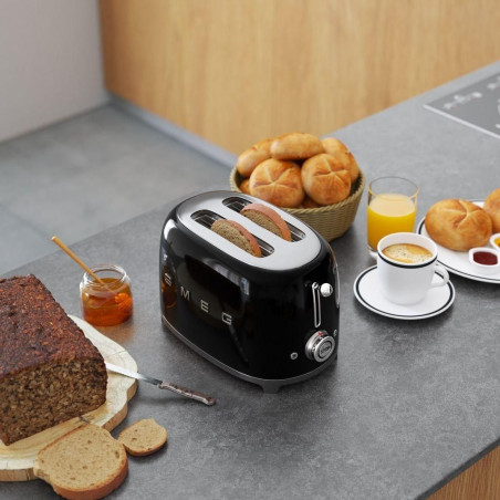 Τοστιέρα SMEG 50's Style TSF01BLEU, 950 W, 2 φέτες, 6 επίπεδα, Δίσκος για ψίχουλα, Ενσωματωμένο καλώδιο, Ανοξείδωτο ατσάλι, Μαύρο