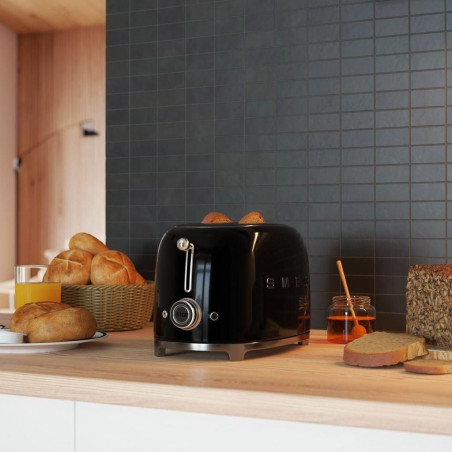 Τοστιέρα SMEG 50's Style TSF01BLEU, 950 W, 2 φέτες, 6 επίπεδα, Δίσκος για ψίχουλα, Ενσωματωμένο καλώδιο, Ανοξείδωτο ατσάλι, Μαύρο