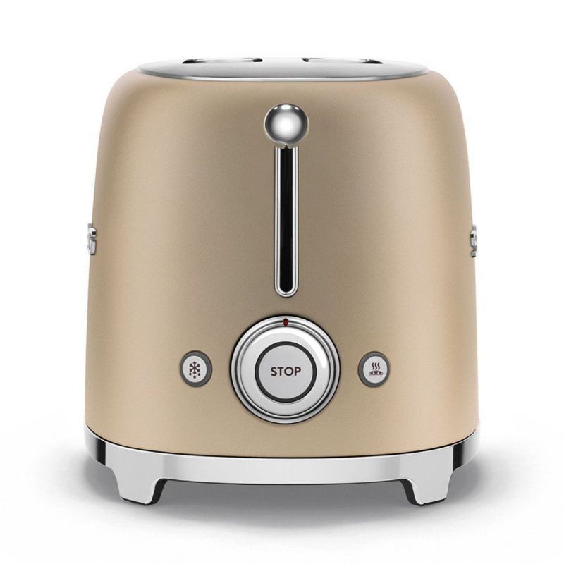 Τοστιέρα SMEG 50's Style TSF01CHMEU, 950 W, 2 φέτες, 6 επίπεδα, Δίσκος για ψίχουλα, Ενσωματωμένο καλώδιο, Ανοξείδωτο ατσάλι, Χρώμα σαμπάνιας